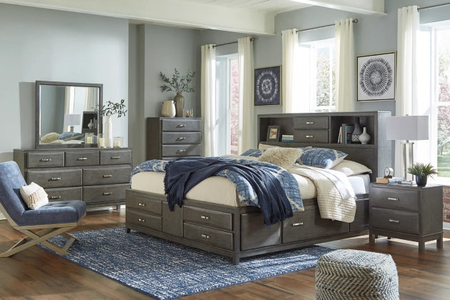 Caitbrook Queen Storage Bed with 8 Storage Drawers with Mirrored Dresser, Chest and Nightstand