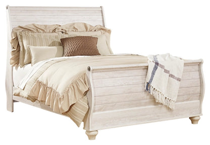 Willowton Queen Sleigh Bed with Mirrored Dresser, Chest and Nightstand