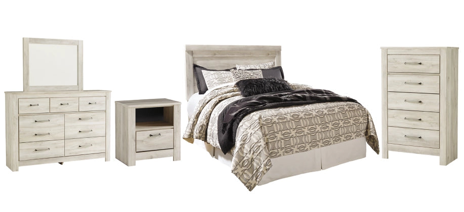 Bellaby Queen Panel Headboard Bed with Mirrored Dresser, Chest and Nightstand