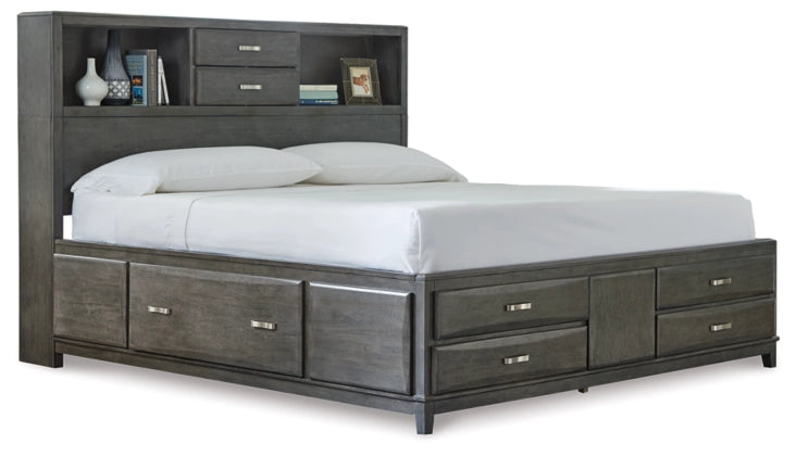 Caitbrook Queen Storage Bed with 8 Storage Drawers with Mirrored Dresser, Chest and Nightstand