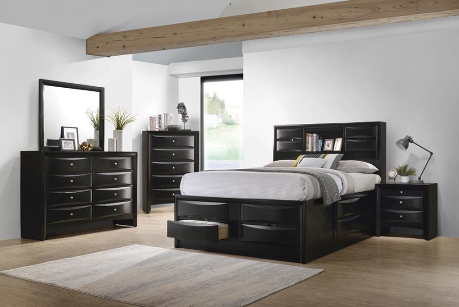 Q 5PC Briana Storage Bedroom Set with Bookcase Headboard Black