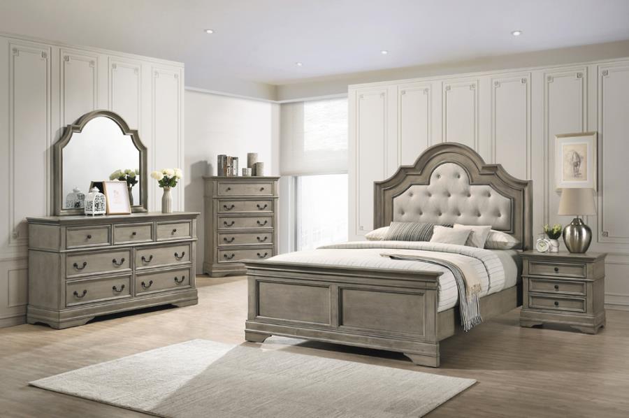 Q 5PC Manchester Bedroom Set with Upholstered Arched Headboard Wheat
