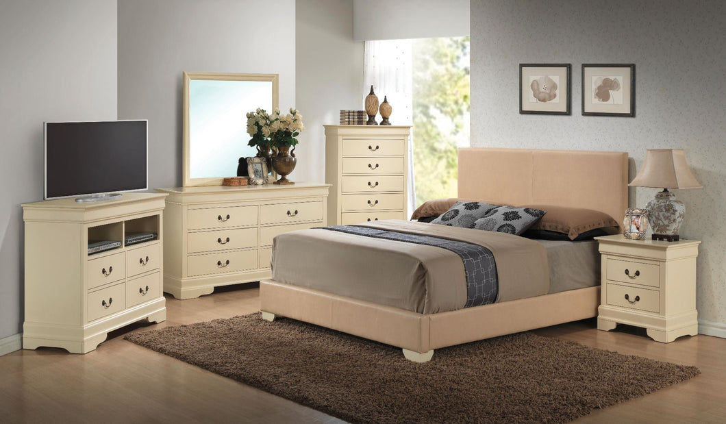 5pc Package: Queen Bed, Chest, Dresser, Mirror, & ONE Night Stand