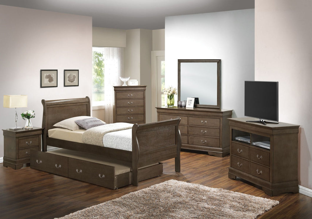 5pc Package: Full Bed, Chest, Dresser, Mirror, & ONE Night Stand